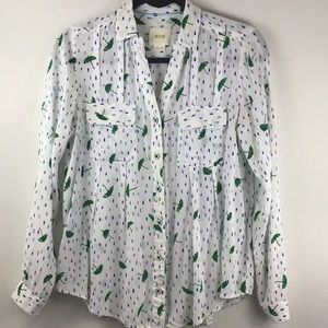 Anthropologie Maeve Umbrellas and Rain Print Blouse